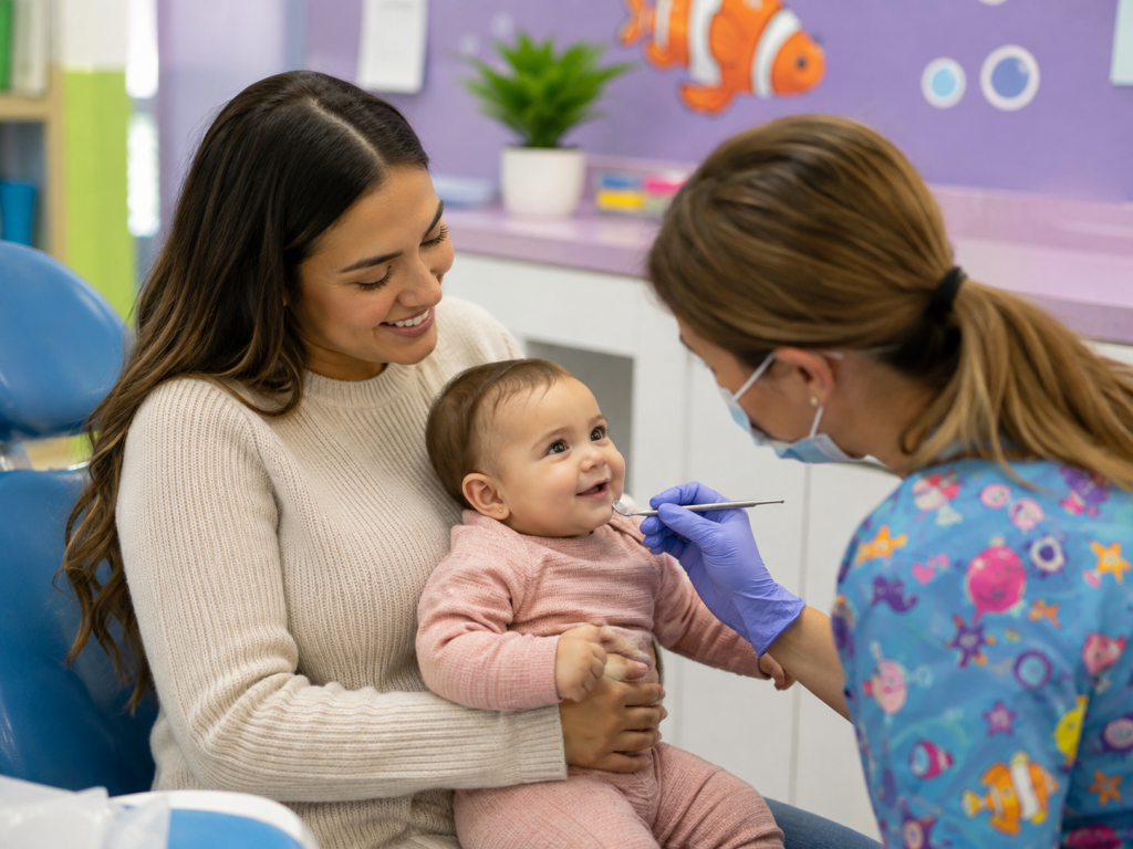 Bebê sorrindo na primeira consulta com odontopediatra em Campo Grande